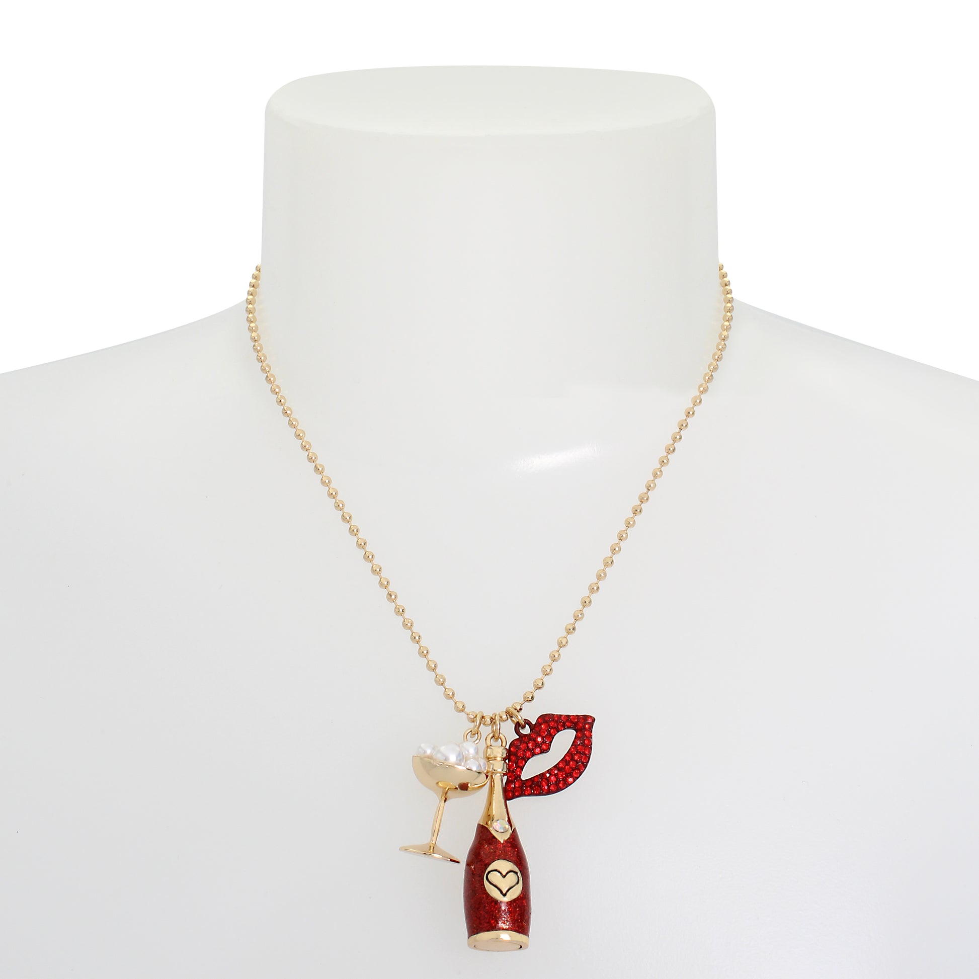 Betsey Johnson Going All Out Lips Champagne Charm Pendant Necklace