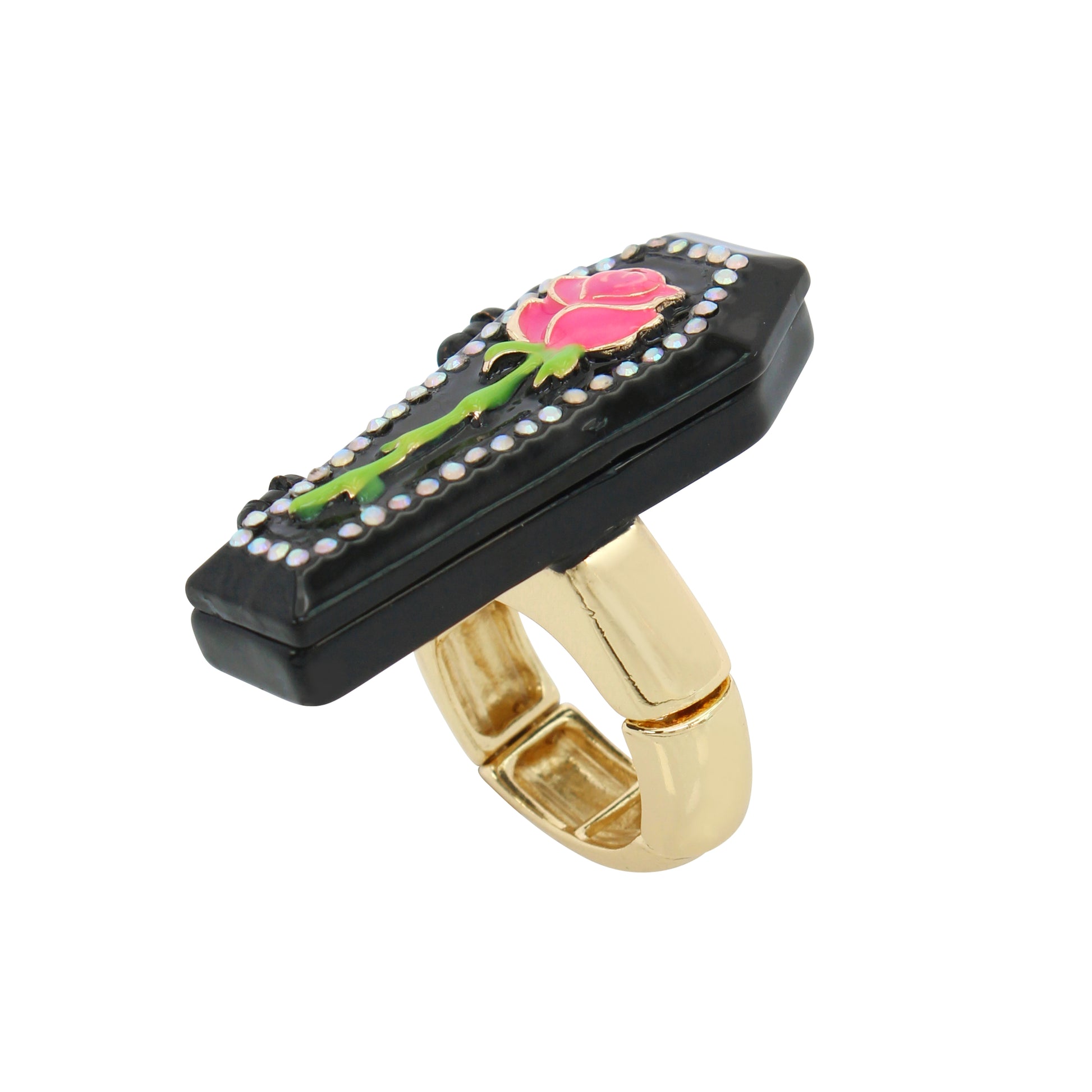 Betsey Johnson Ghoul Friends Rose Coffin Cocktail Ring