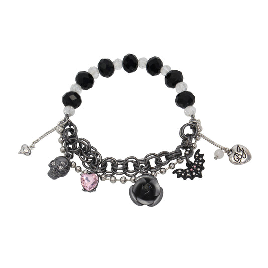 Betsey Johnson Fly By Night Skull Charm Stretch Bracelet