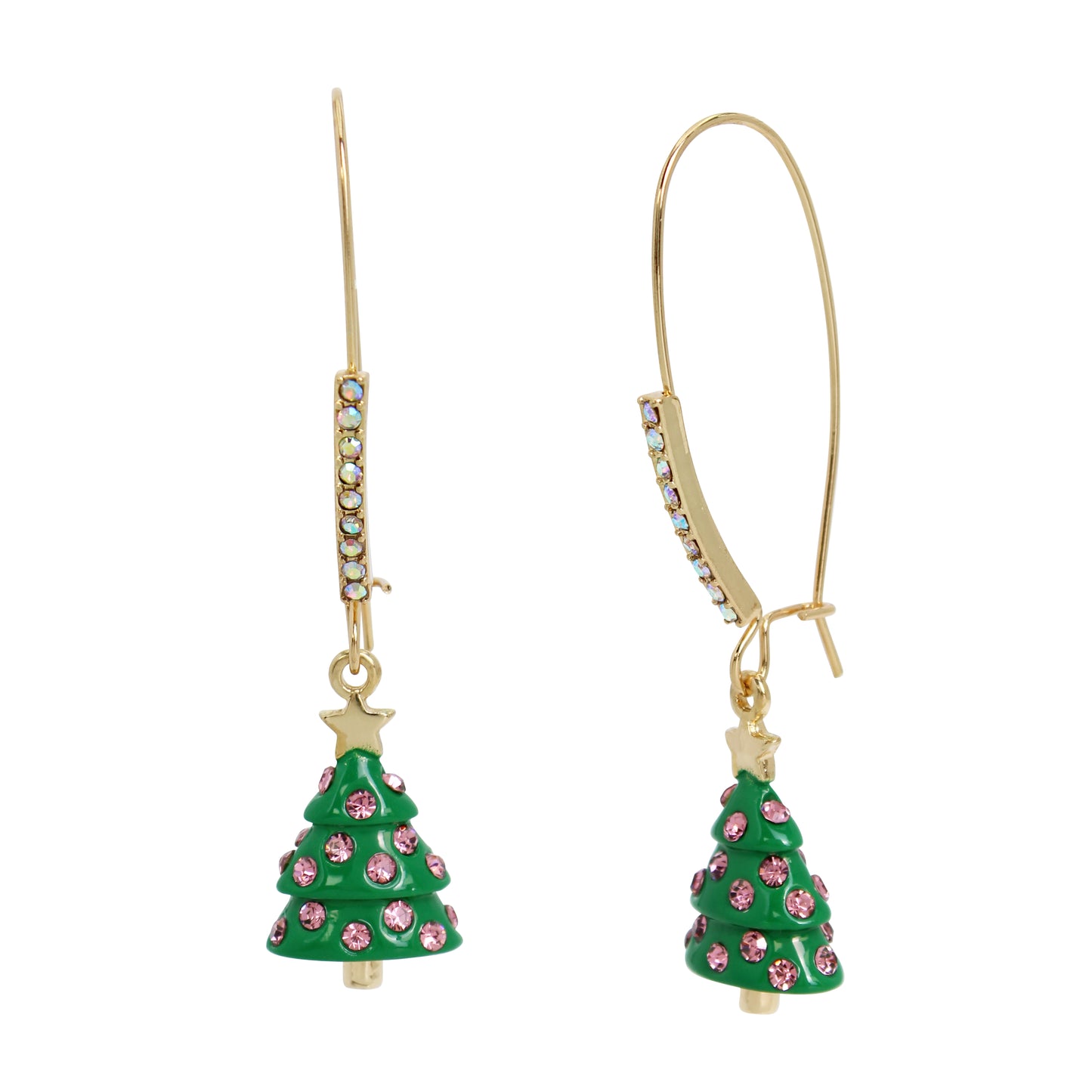 Betsey Johnson Jingle Bell Bling Xmas Tree Shepherd Hook Earrings