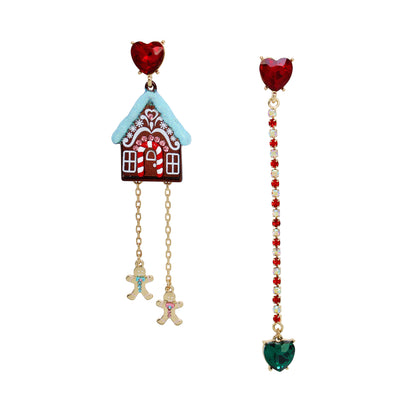 Betsey Johnson Jingle Bell Bling Christmas Gingerbread Mismatch Earrings