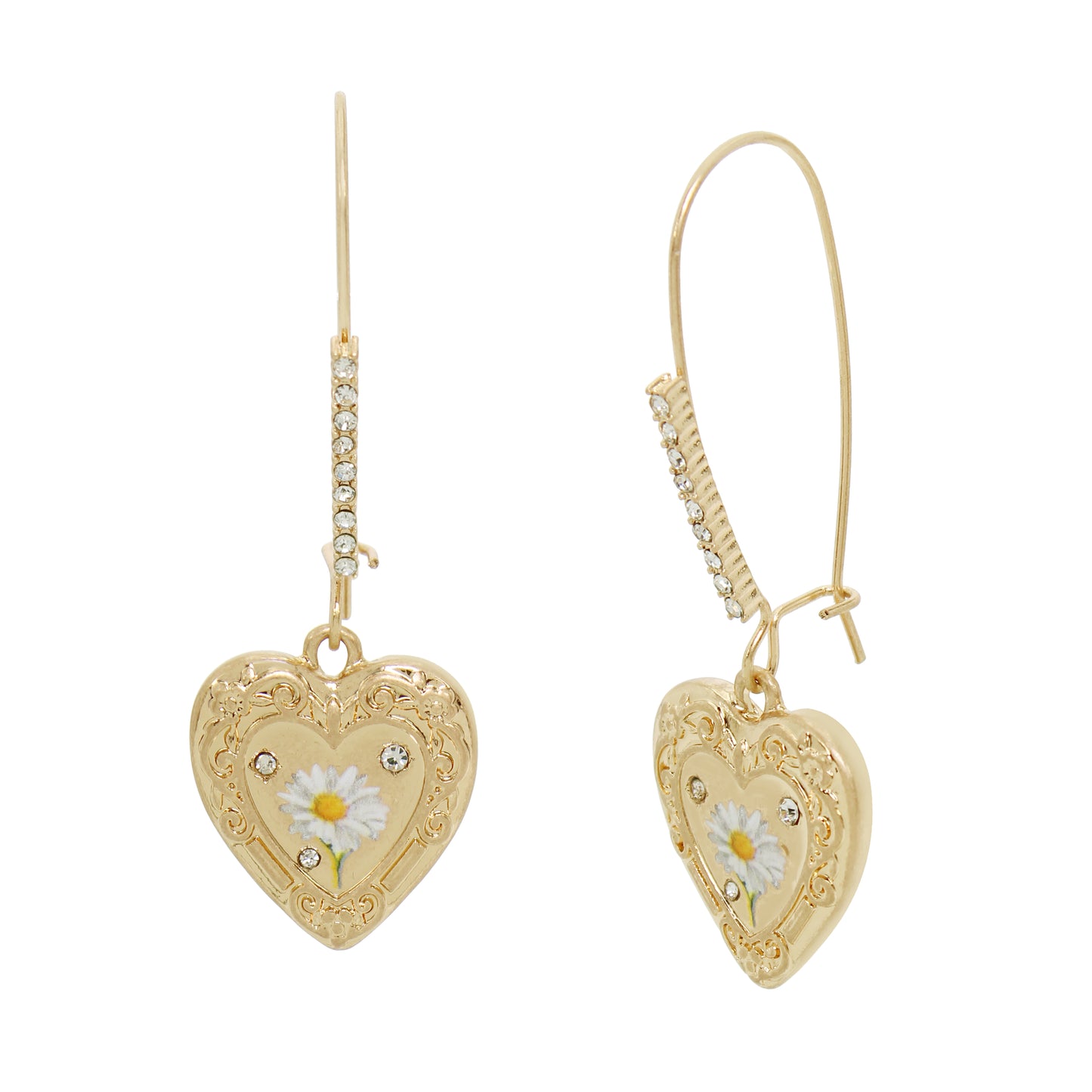 Betsey Johnson Sweetheart Daisy Heart Dangle Earrings