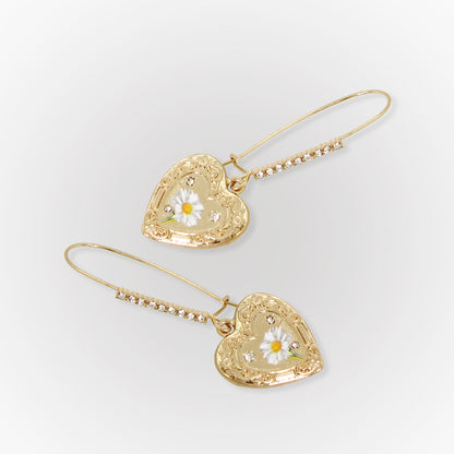 Betsey Johnson Sweetheart Daisy Heart Dangle Earrings