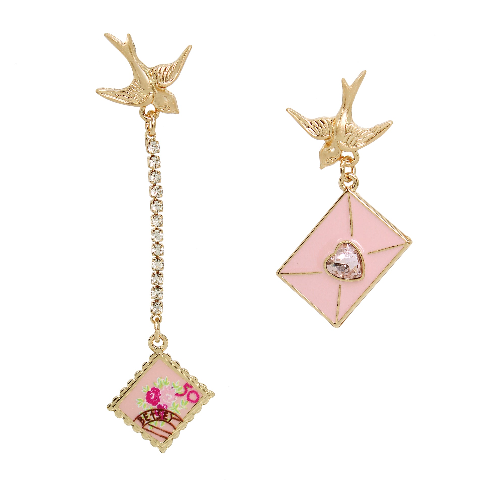 Betsey Johnson Sweetheart Dove Love Letter Mismatch Earrings