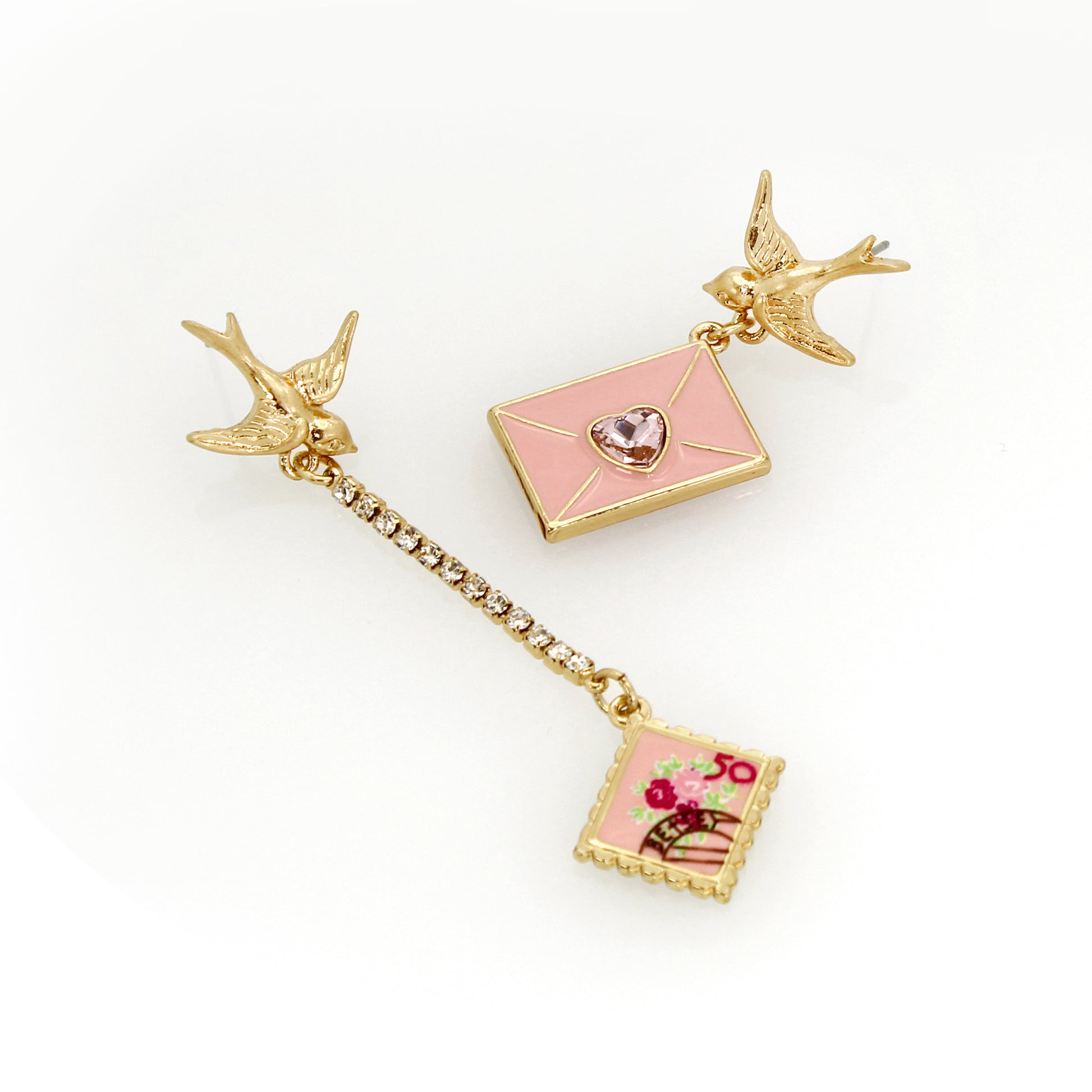 Betsey Johnson Sweetheart Dove Love Letter Mismatch Earrings