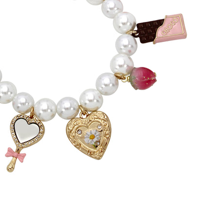 Betsey Johnson Sweetheart Swoon Charm Pearl Stretch Bracelet