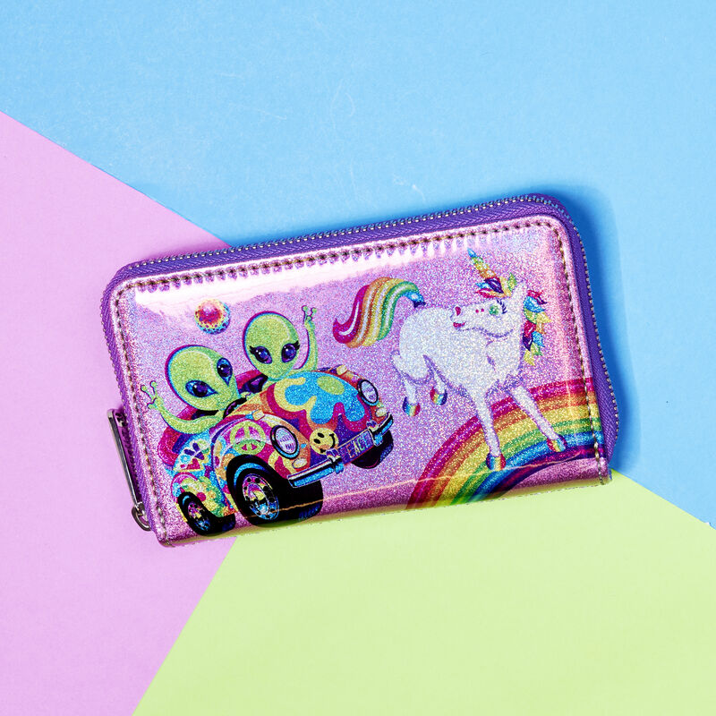 Loungefly Lisa Frank Holographic Glitter Color Block Zip Around Wallet