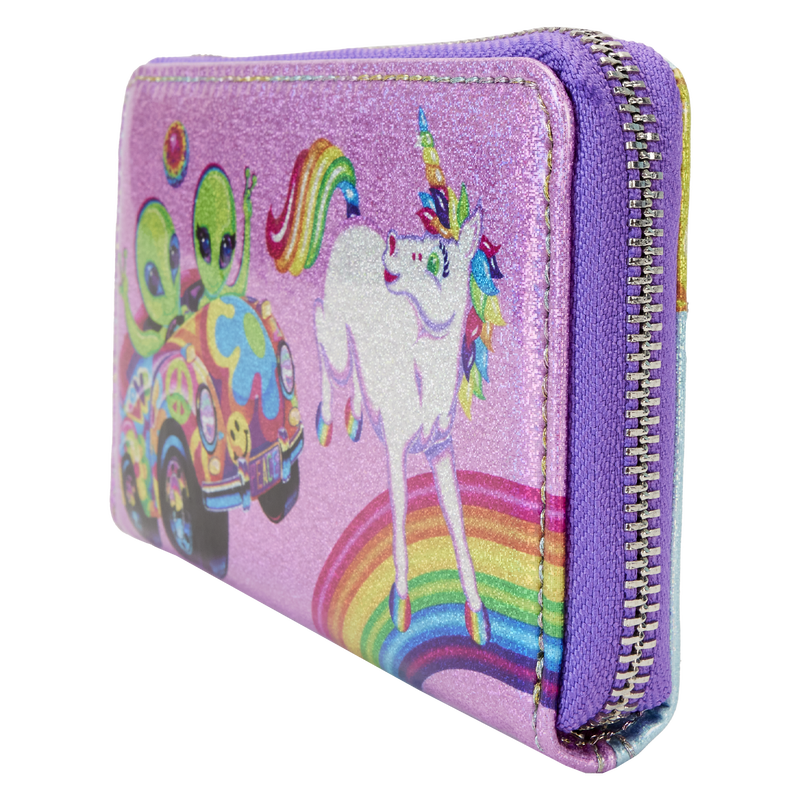 Loungefly Lisa Frank Holographic Glitter Color Block Zip Around Wallet