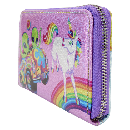 Loungefly Lisa Frank Holographic Glitter Color Block Zip Around Wallet