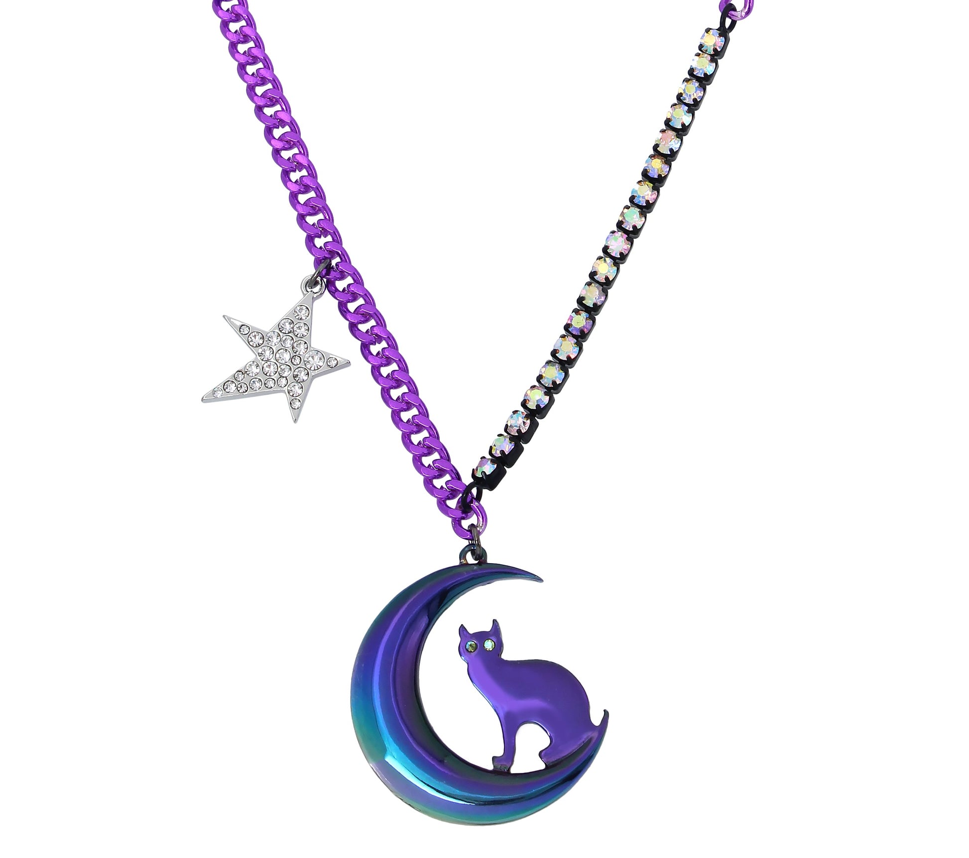 Betsey Johnson Punk N Spice Cat Moon Pendant Necklace