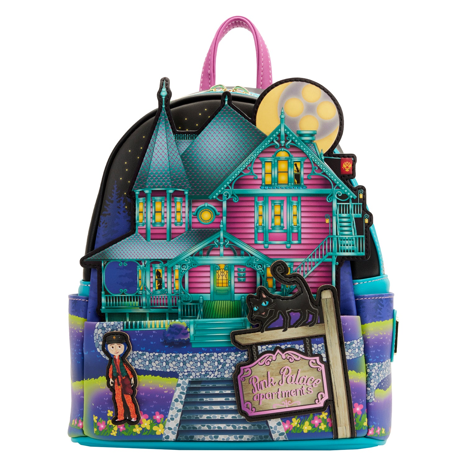 Newest Loungefly Laika Coraline GITD Pink Palace House Mini Backpack and Wallet